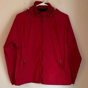 L.L. Bean Windbreaker Rain Light Jacket Hooded red Nylon Women's Size Small EUC